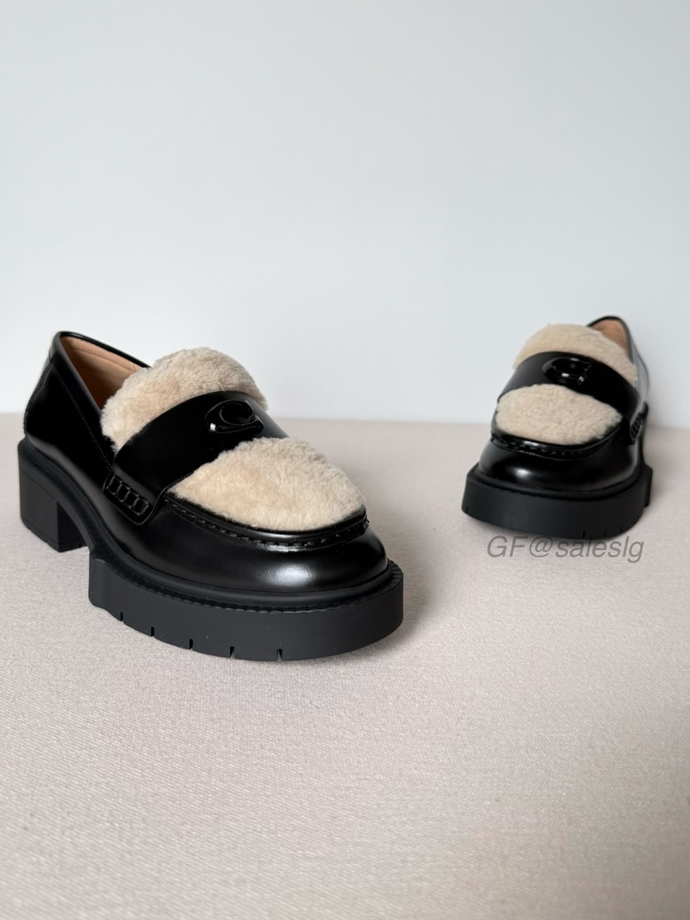 NWT Coach Leah Shearling Loafers Black Leather CX033 Size 6.5 Fits 6-6.5